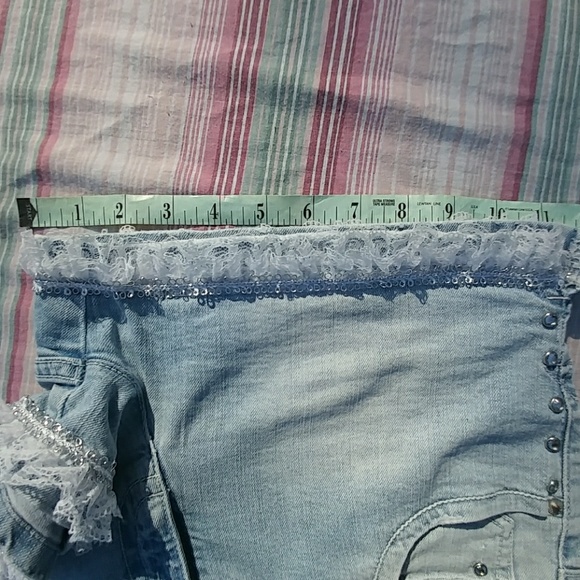 🎈SALE💸💰Crystal Studded Lace Jean Shorty Shorts - Picture 7 of 8